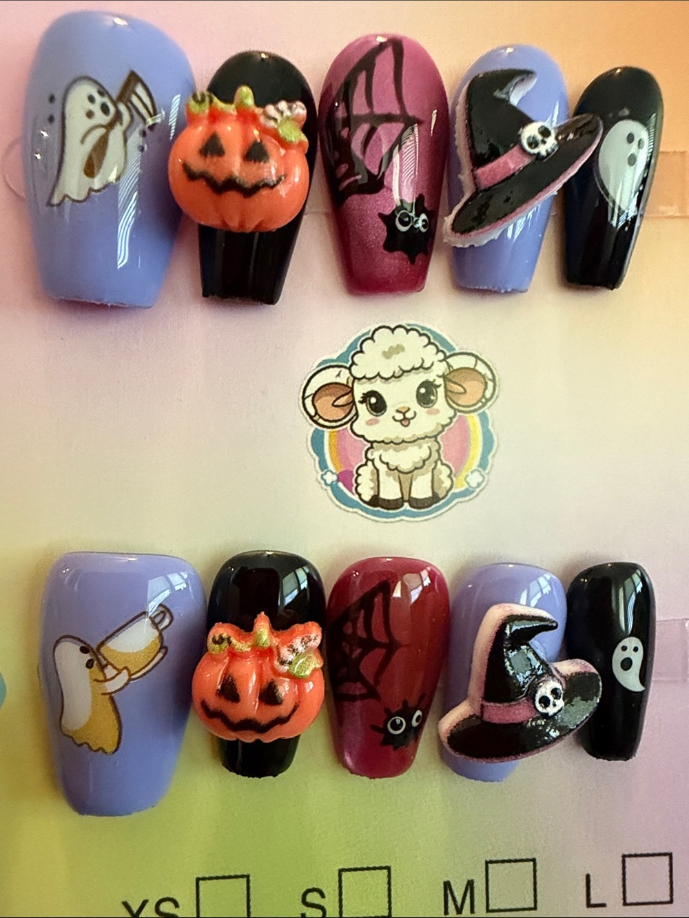 Halloween Ghost & Pumpkin handmade acrylic Nail Set - Purple/Black